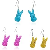 Easter Bunny Earrings for Women,Cute 3 Pairs Colorful Rabbit Dangle Earrings Glitter Acrylic Easter Candy Earring Hypoallergenic Spring Holiday Party Jewelry