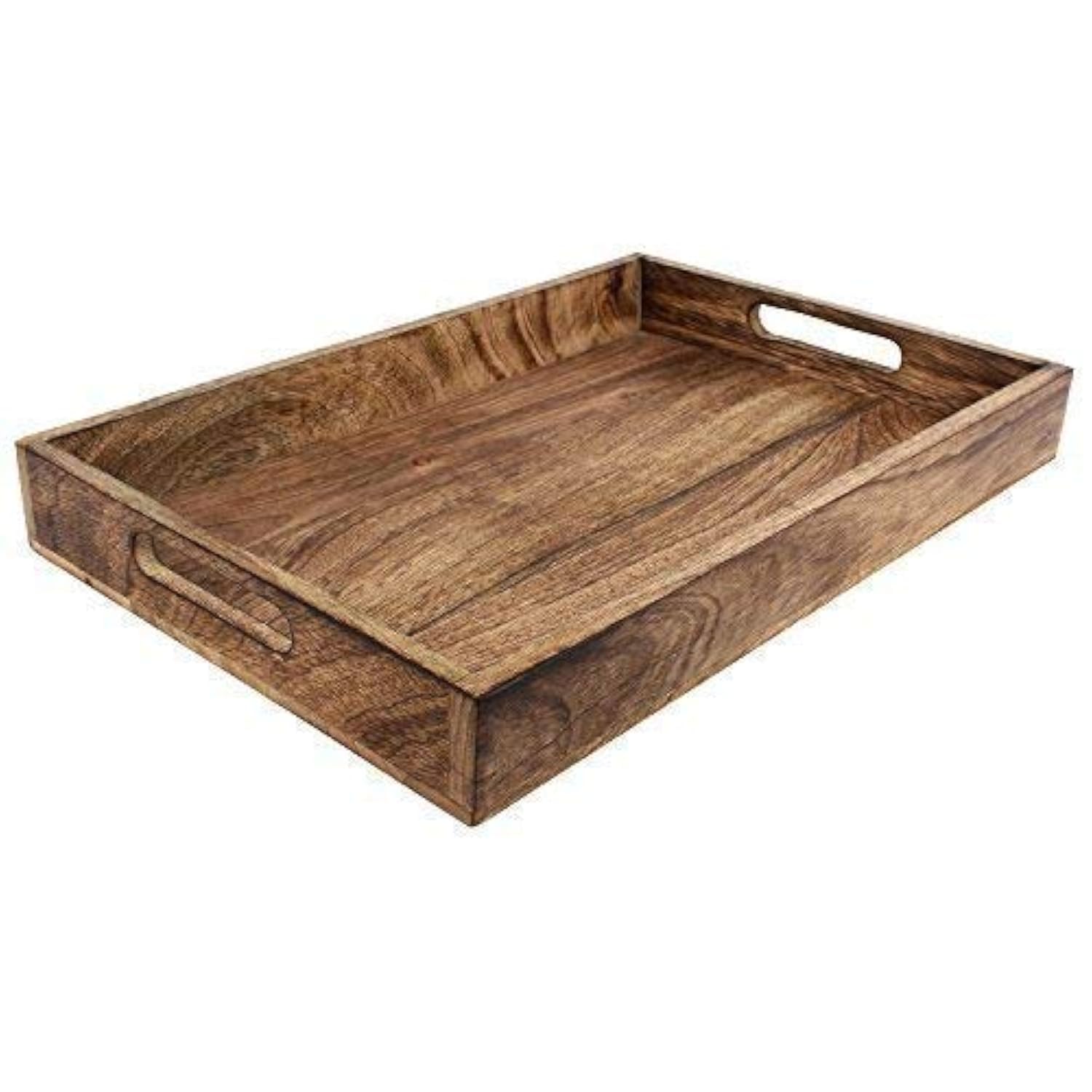 GoCraft Handmade Classic Wooden Tray Medium Size | Serveware Kitchen Accessories Tray - 15"