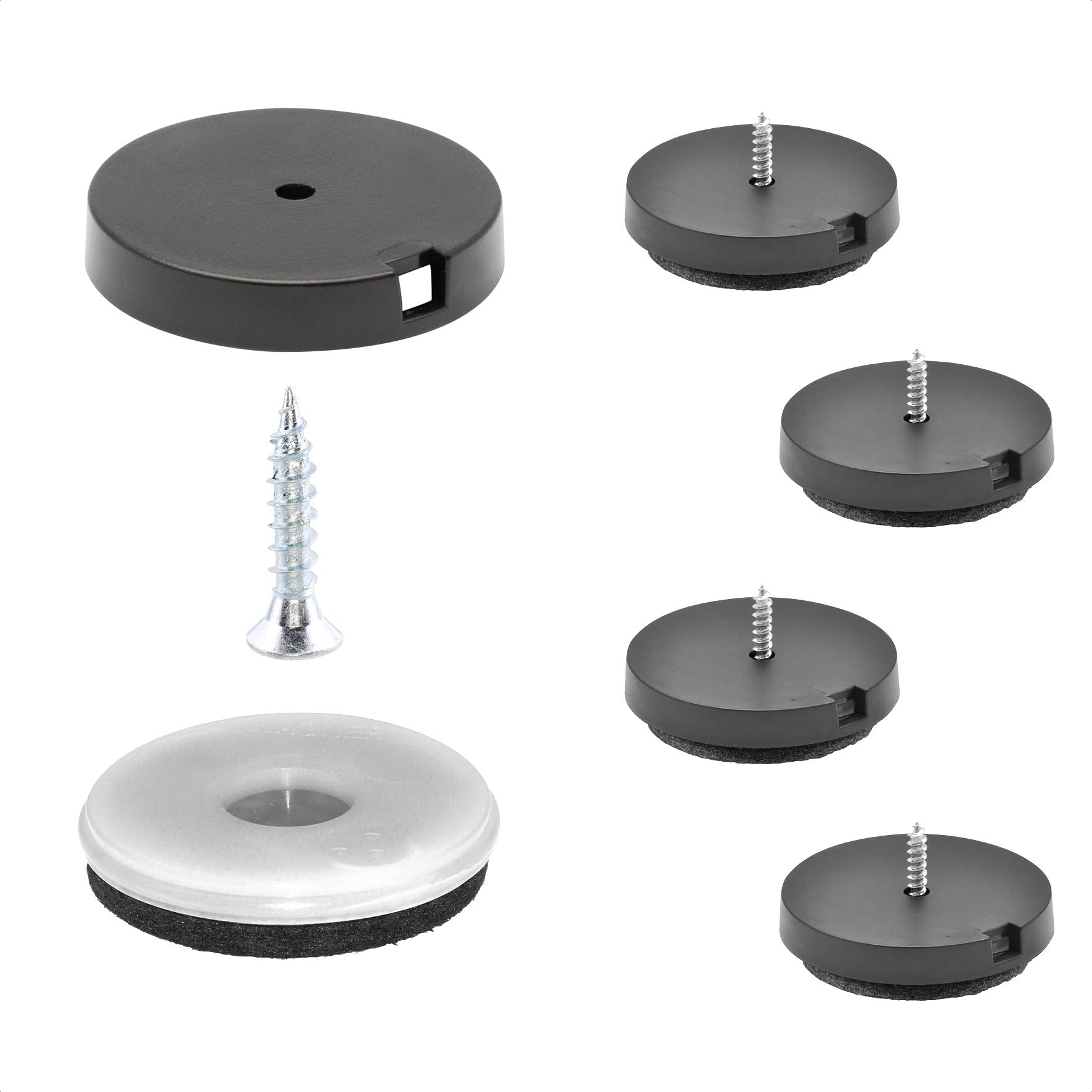 WAGNER QuickClick® Felt glides furniture glides chair glides I 4pcs. set to screw on I 4x base+screw+interchangeable glide insert - felt robust NATURAL - diameter Ø 40 mm - Made in Germany - 15785400