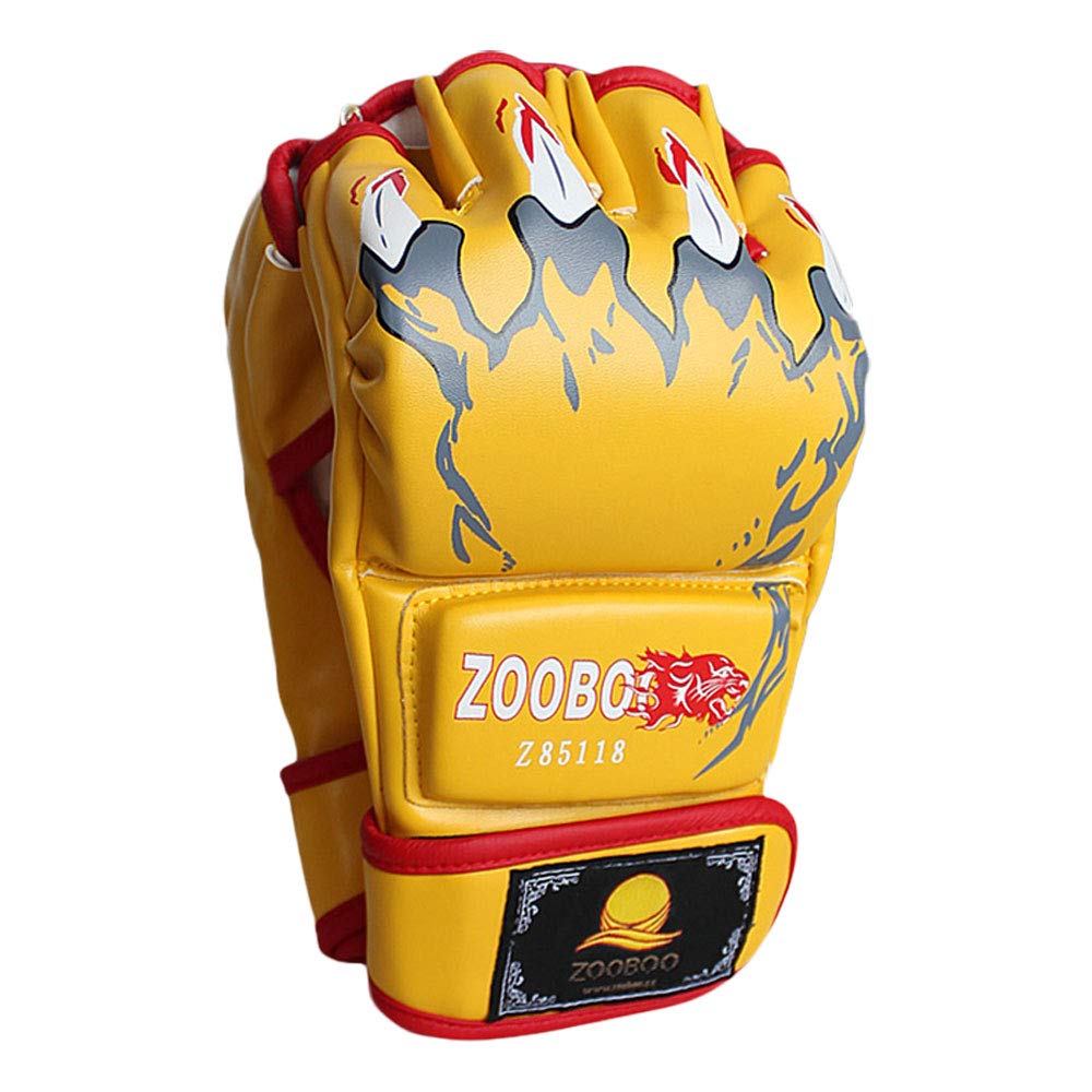 ZooBoo MMA Gloves - Half-Finger Boxing Fight Gloves with Adjustable Wrist Band for Sanda Sparring and Punching Bag Training (Yellow)
