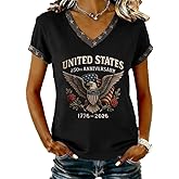 Women's Retro Statue of Liberty 250Th Anniversary Casual T-Shirt Flag Patriotic Shirt