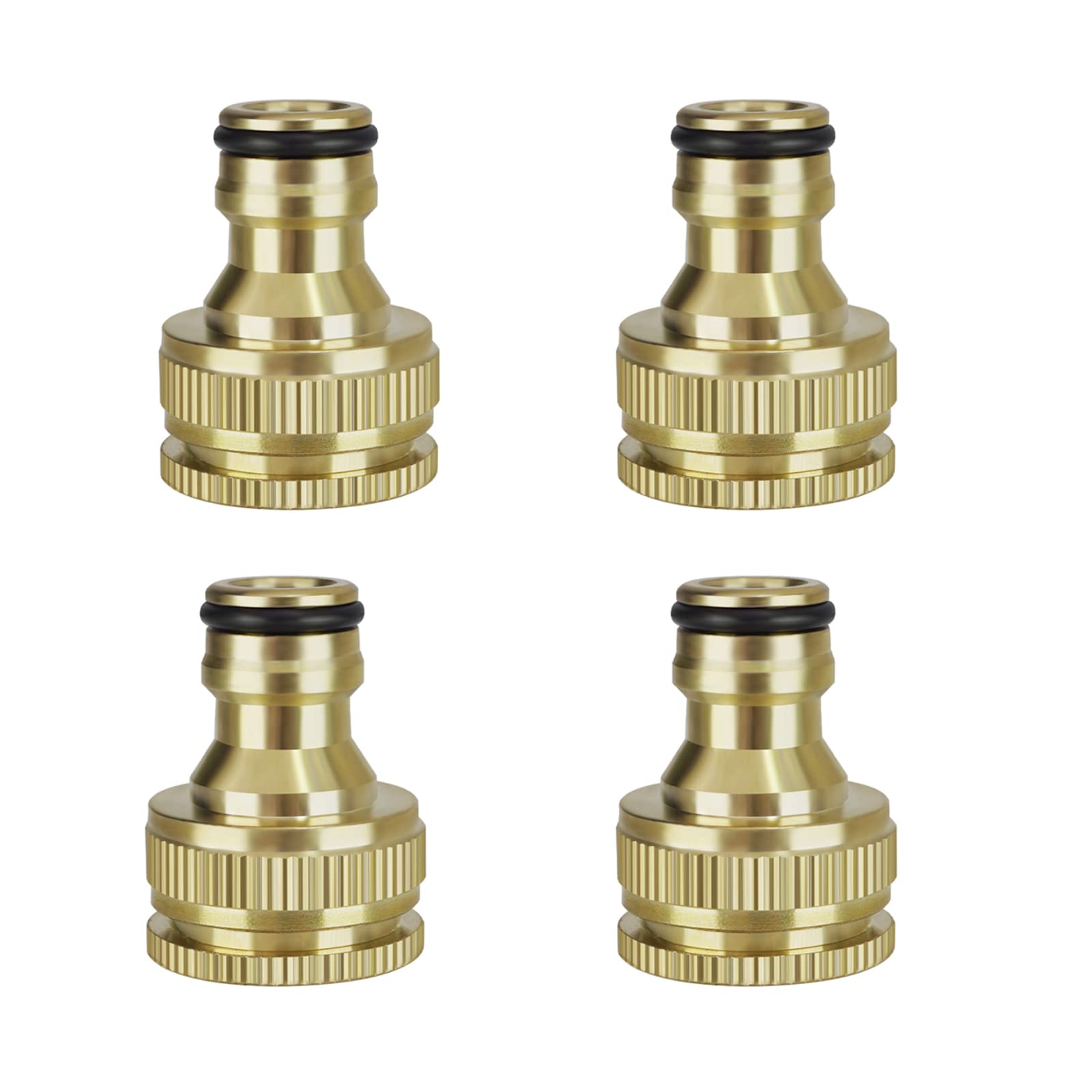 iBamso 4 Pack Garden Hose Connector, Brass Garden Hose Tap Connector, 1/2 Inch and 3/4 Inch 2-in-1 Female Threaded Faucet Quick Connector, Garden Hose Pipe Faucet Adapter