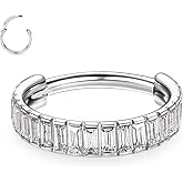 FUNLMO 316L Surgical Steel Hinged Segment Ring Conch Helix Septum Piercing Jewelry Nose Ring Hoop Cartilage Huggie Earring Small Hoop Earring Rectangle Cube Zircon Paved