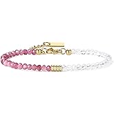 COAI Crystal Bracelet for Women, 4mm Moonstone Tourmaline/Sunstone/Amethyst Beaded Bracelet for Women