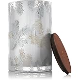 Thymes Frasier Fir Candles - Statement Collection - Silver with Pine Needle Design - Scented Candles for Home Decor - Notes of Siberian Fir Needles, Cedarwood & Sandalwood - Medium Luminary (20 oz)