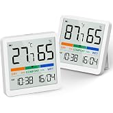 Digital Hygrometer Indoor Thermometer, Humidity Monitor with Calibration | Digital Temperature &amp; Humidity Gauge, Clear LCD Display with Clock, Comfort Indicator for Home, Bedroom, Nursery &amp; Office
