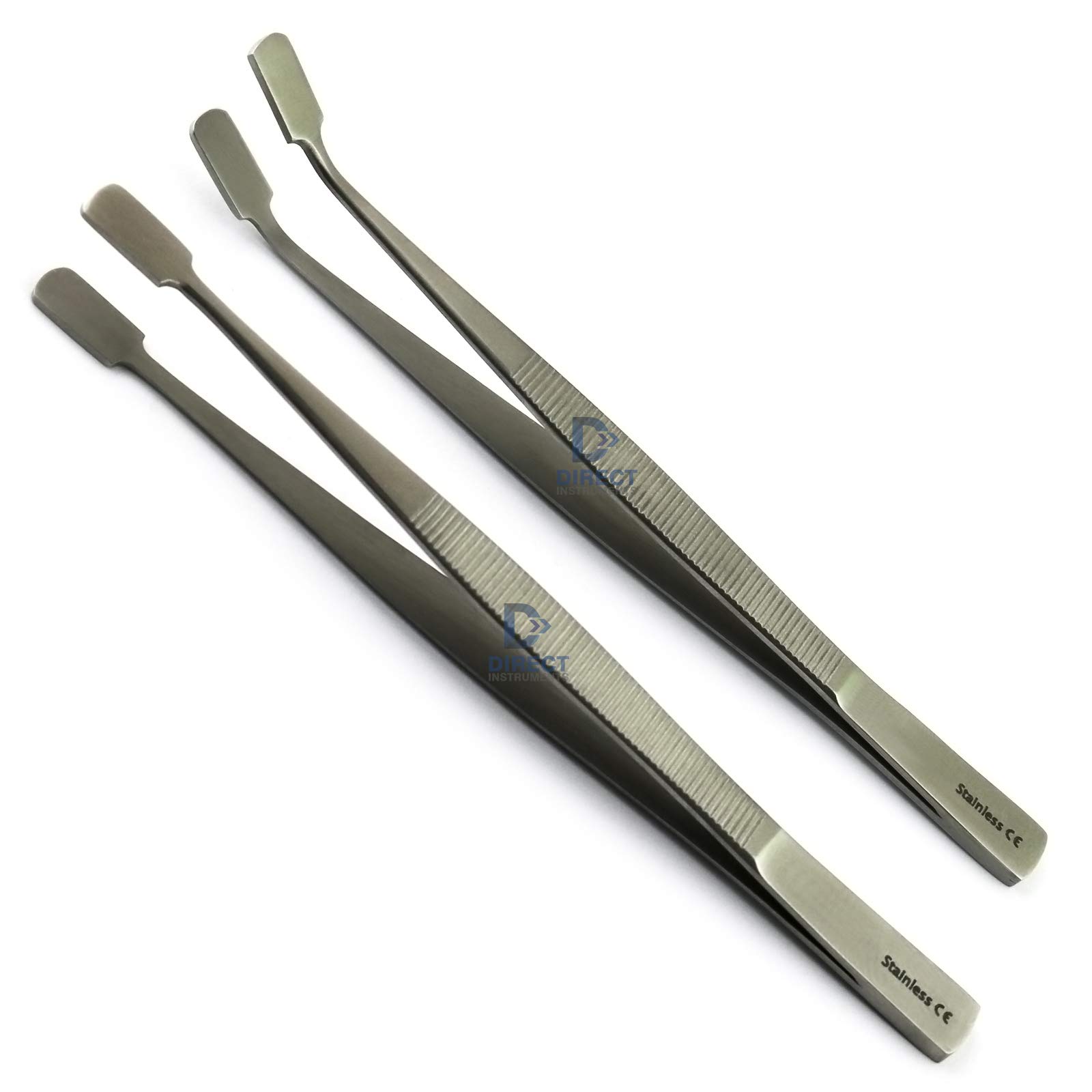 2Pcs Set Cover Glass Forceps Microscope Slides Handling Coverslips Lab Tweezers Straight Offset Bent