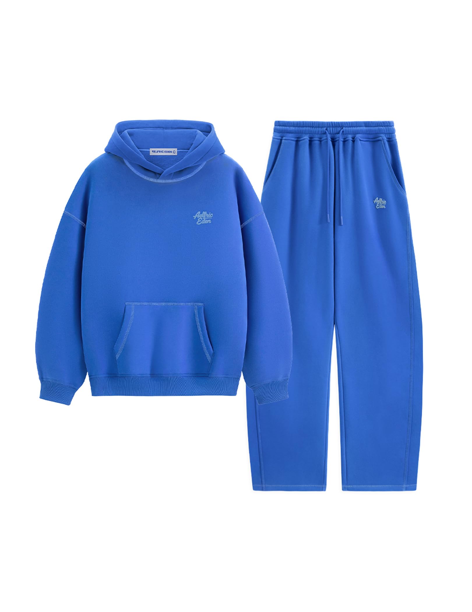 Photo 1 of Aelfric Eden Sweatsuits Women 2 Piece Outfit Fall Fleece Tracksuit Matching Oversized Hoodies Baggy Sweatpants Set Blue X-Large