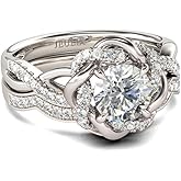 Jeulia Halo Solitaire Engagement Rings for Women Sterling Silver Floral Flower Rings Rose Gold Plated Diamond Ring Round Cut Bridal Ring Set Anniversary Promise Rings for Her