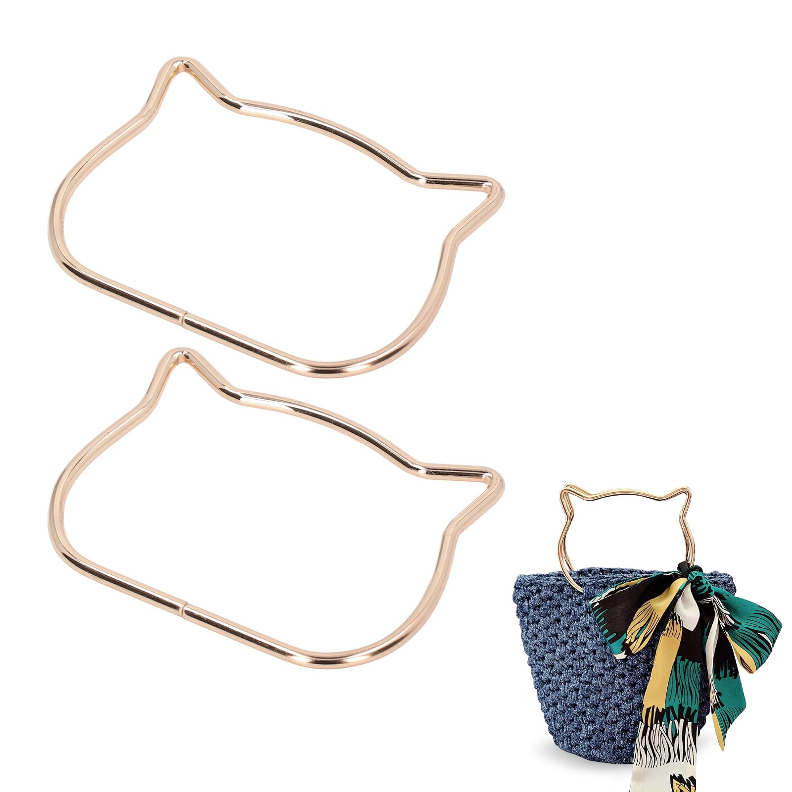 Buachois 2 PCS Handbag Handles,Cute Exquisite Cat Ears Shaped Handles for Handmade Bag Handbags Purse Handles Replacement Hardware Accessories for Bag Making Handicraft DIY Bag Gold