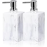 2 Pack Marble Look Hand Soap Dispenser, 16.9 oz Countertop Hand Lotion Pump Bottles, Lotion Container, Refillable Liquid Hand Soap Jar, Resin Shower Dispensers for Bathroom, Kitchen (White)