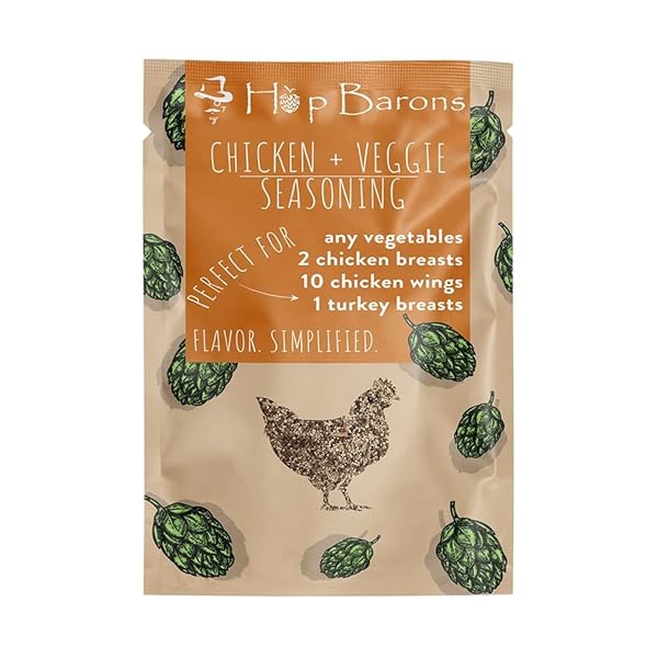 HOP BARONS, GOURMET CHICKEN AND VEGETABLE SEASONING, SINGLE SERVE PACK – PREMIUM BLEND OF HERBS AND SPICES, NO FILLERS, NO PRESERVATIVES – COOKING GIFTS FOR MEN, GRILLING GIFTS