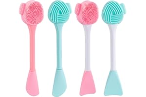 4 Pack Silicone Facial Cleansing Brush 4 in 1, Beomeen Double-Ended Silicone Face Exfoliating Wash Scrub Brush Dual Face for Face Skincare and Massage (Multicolored)
