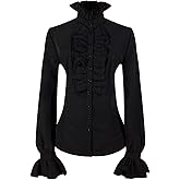 PrettyGuide Women's Victorian Blouse Retro Stand-Up Collar Lotus Ruffle Long Sleeve Gothic Shirt Tops