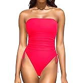 Yonique Women Strapless One Piece Swimsuit Tummy Control Bandeau Bathing Suit Cheeky Swimwear