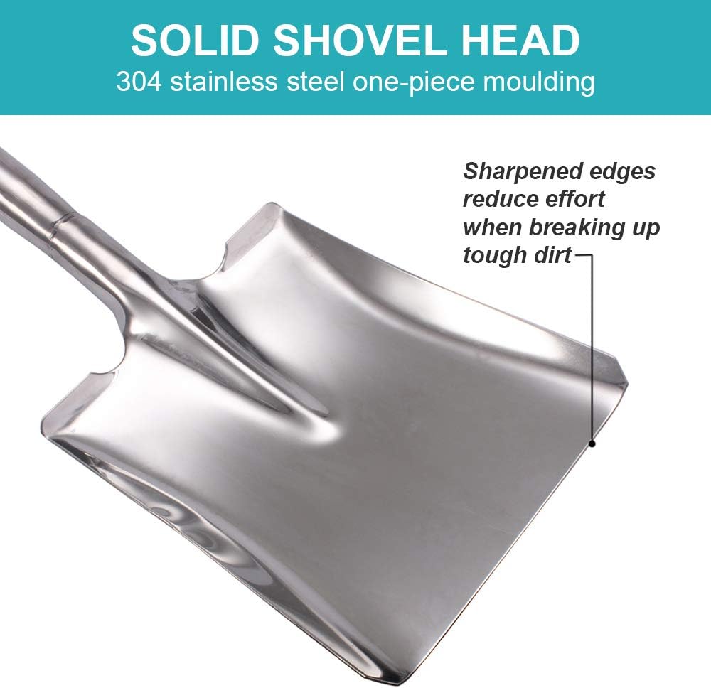 LUBAN Heavy Duty Garden Spade Shovel for Digging, D Handle Square Flat Shovels for Gardening, 31.5-Inch All Stainless Steel Made : Garden & Outdoor