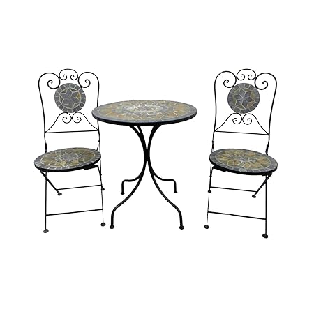 Balkonset 3tlg. Metall Mosaik Gartentisch rund Ø60cm Gartenstuhl Sitzgarnitur