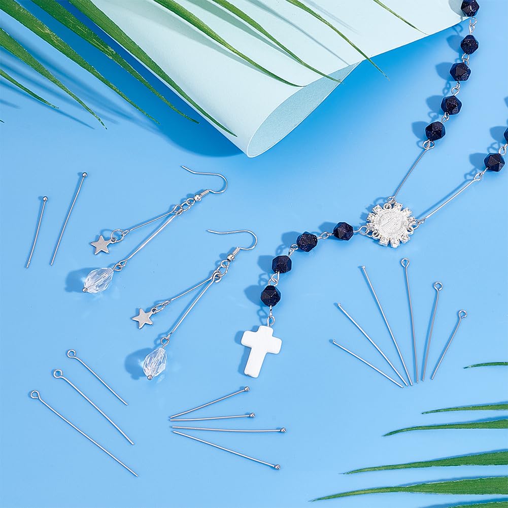 PH PandaHall 560pcs 8 Styles 304 Stainless Steel Eye Pins 30mm 40mm 50mm Head Pins 22 Gauge Ball Head Pin Findings Open Eye Pin for Earring Bracelet Pendant Jewelry Making, Stainless Steel Color