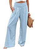 ANRABESS Women Linen Palazzo Pants Summer Boho Wide
