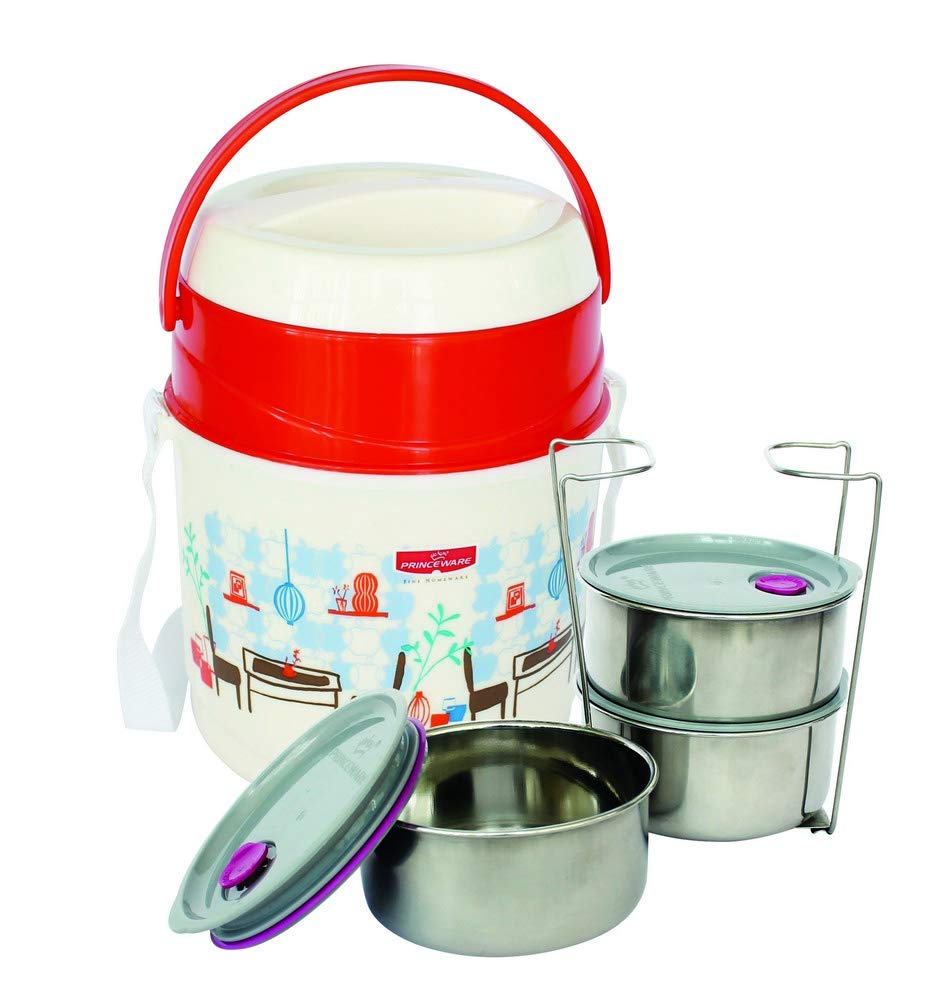 Princeware Leak Proof Insulated Tiffin Plastic Lunch Boxes, 340ml, 3