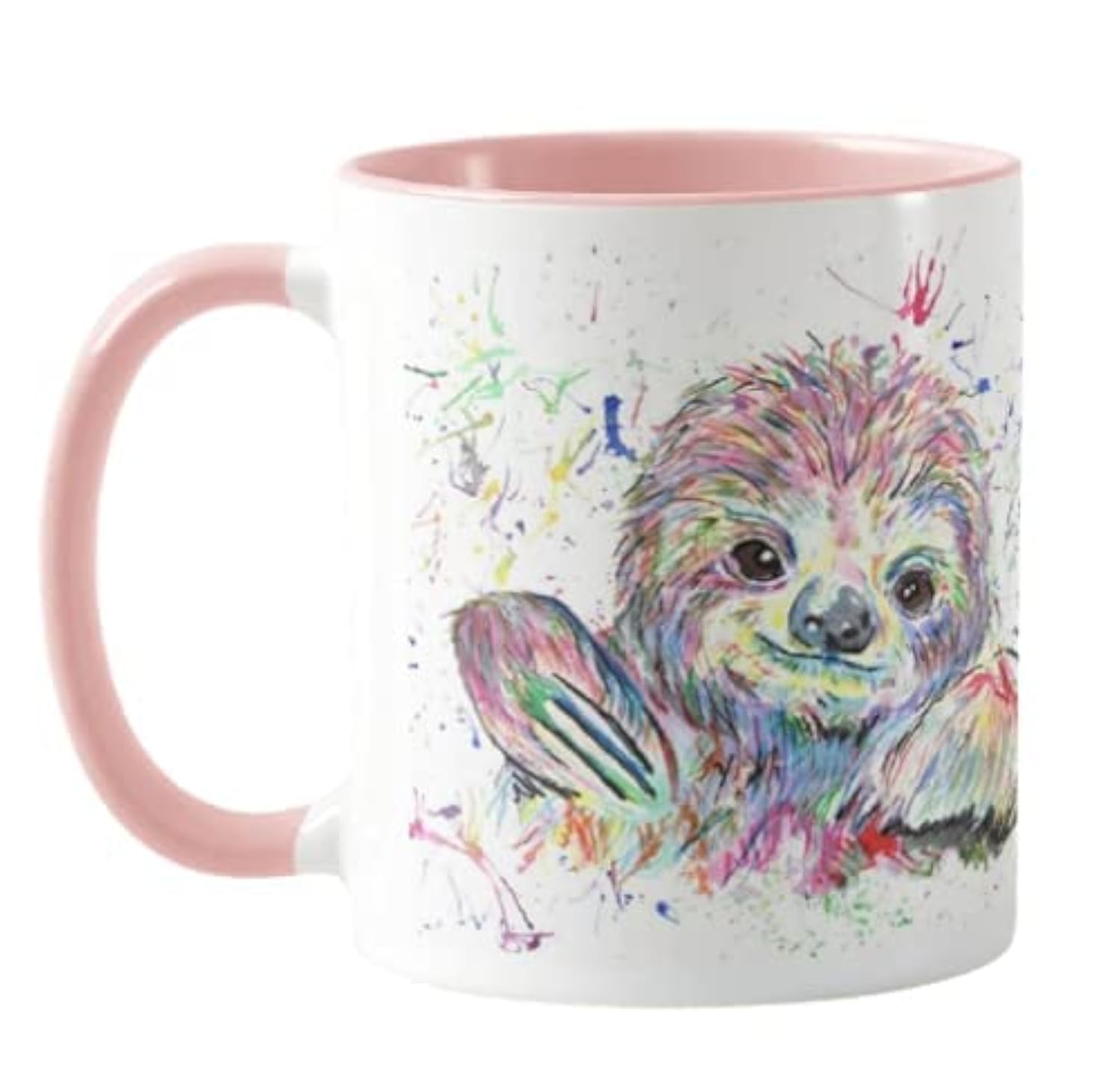 Vixar Sloth Watercolour Rainbow Art Coloured Mug Cup, Gift, Birthday, Work, Office, Christmas Tea Coffee (Pink)