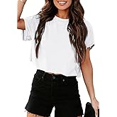 Tankaneo Women Short Sleeve Cropped T-Shirts Crew Neck Loose Crop Tops Summer Casual Drop Shoulder Basic Tees
