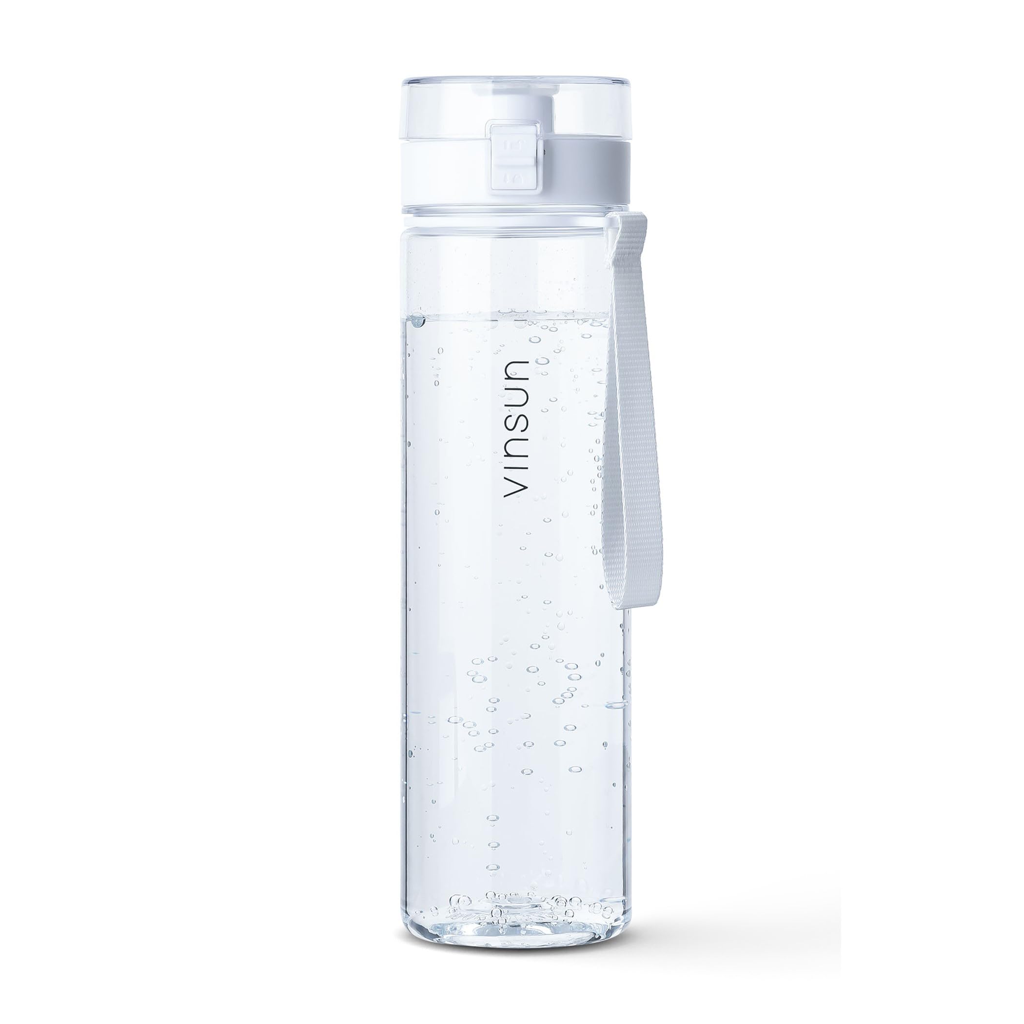 VINSUN Water Bottle 1L Transparent, BPA free, Leak-proof, Carbonic acid suitable, Tritan, One-Hand Operation - Drinking Bottle for Sports, Gym, Travel, University, Cycling