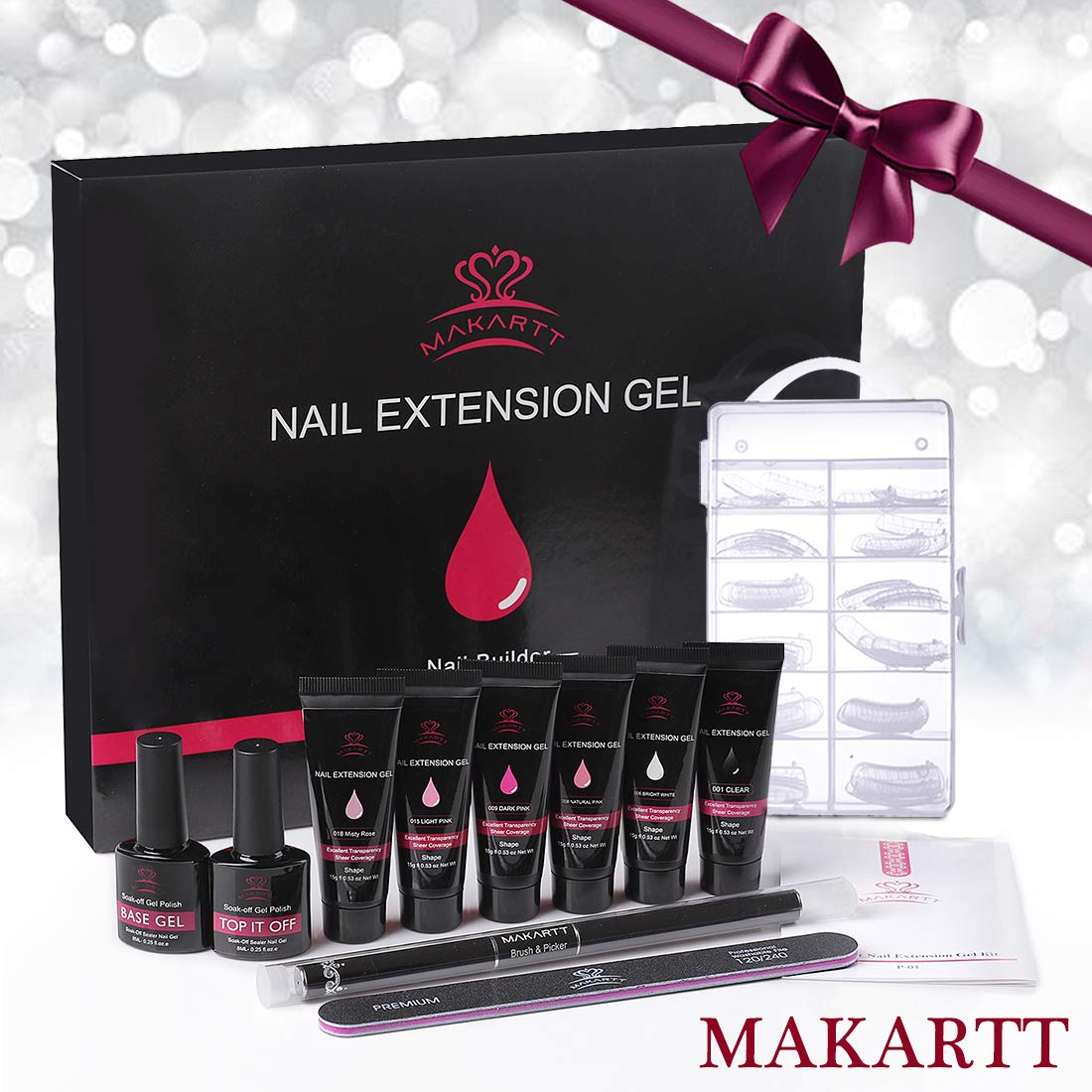 Makartt Poly Nail Extension Gel Kit Acrylic Extension Gel Nail Enhancement Clear Pink White Nail Gel Builder Trail Set All-in-One Manicure Kit P-01 : Beauty