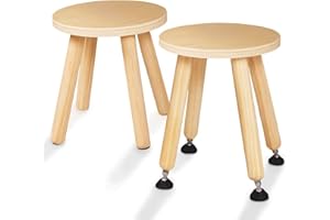 Cateam Montessori Wooden Step Stool – Adjustable Toddler Chair with Anti-Slip Feet – Kids Sitting & Standing Stool for Bathroom, Kitchen & Playroom – Set of 2 Natural