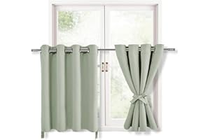 Hiasan RV Blackout Curtains for Bedroom, 52 x 30 Inches Long - Thermal Insulated & Light Blocking Window Curtains for Living Room/Kids Room, 2 Drape Panels Sewn with Tiebacks, Seafoam Green
