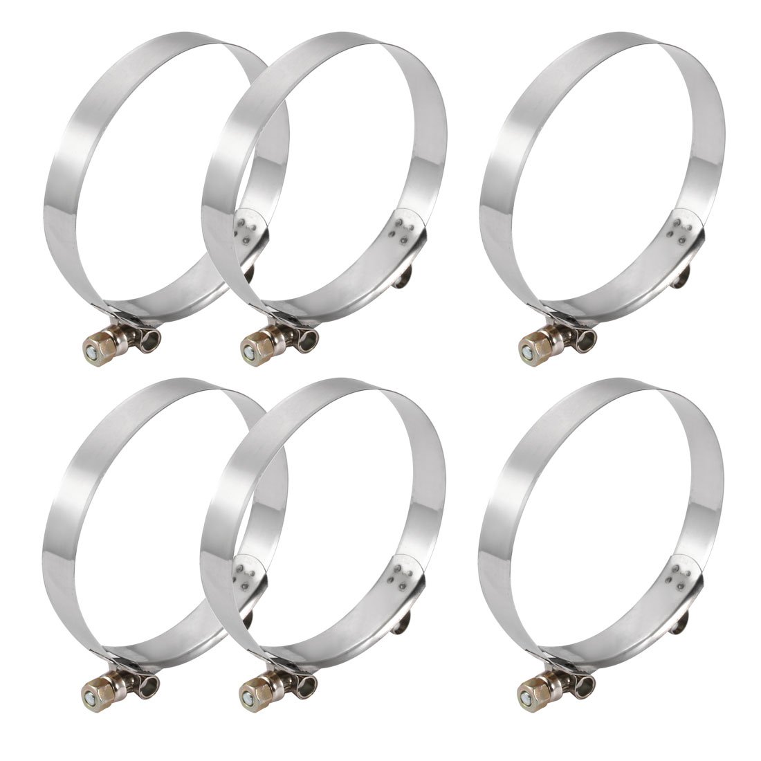 sourcingmap 6PCS 107mm-115mm Stainless Steel T-Bolt Hose Clamp for Fuel Pump Filter Plumbing
