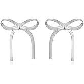 CUFELMU Silver Bow Drop Earrings for Women Tassel Chain Bow Earrings Ribbon Bowknot Dangle Earrings Jewelry Gifts