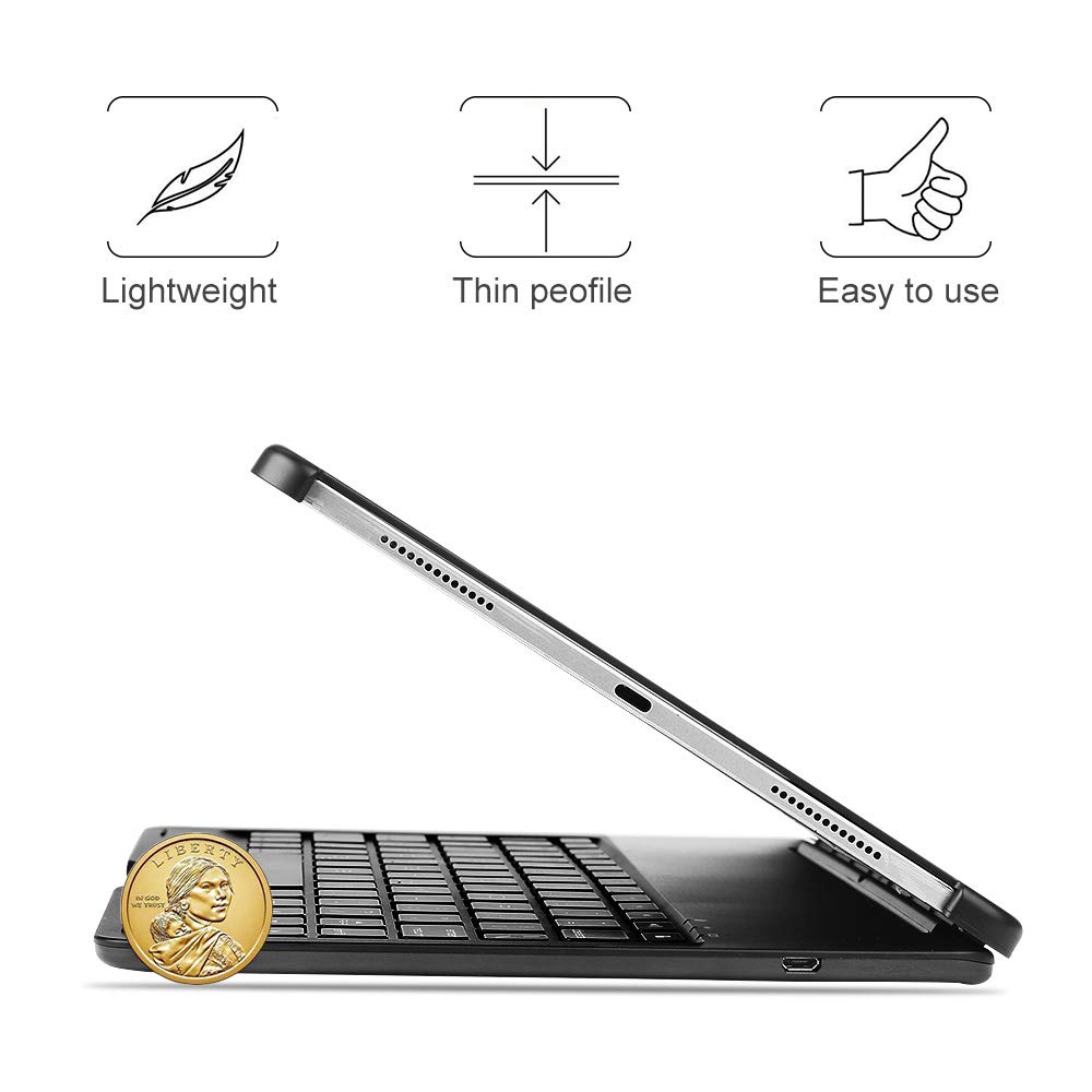 Keyboard Case for iPad Pro 11,130 Degree Rotation, 7 Color Backlit Keyboard,Thin and Light Case,BT Connect, iPad Pro 11 Keyboard Case, (Black, 11)
