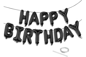 K.E.J. Black Happy Birthday Balloon Banner Set -16 Inch Foil Letters Balloons, Reusable Birthday Decorations and Party Supplies, Suitable for Men and Women's Birthday Decorations，Party Backdrop
