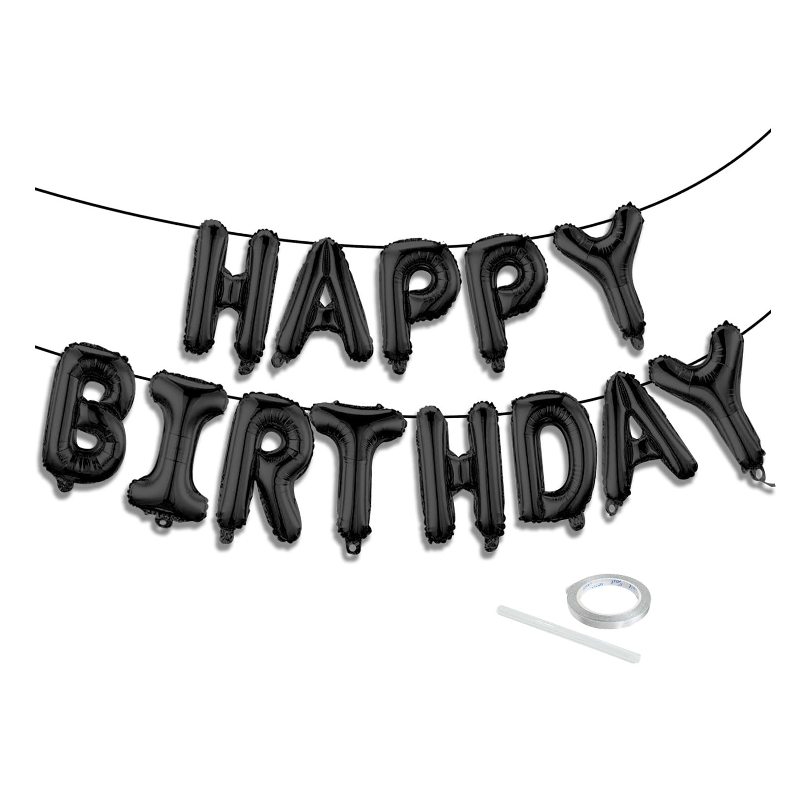 Photo 1 of Black Happy Birthday Balloon Banner Set -16 Inch Foil Letters Balloons, Reusable Birthday Decorations and Party Supplies, Suitable for Men and Women's Birthday Decorations?Party Backdrop