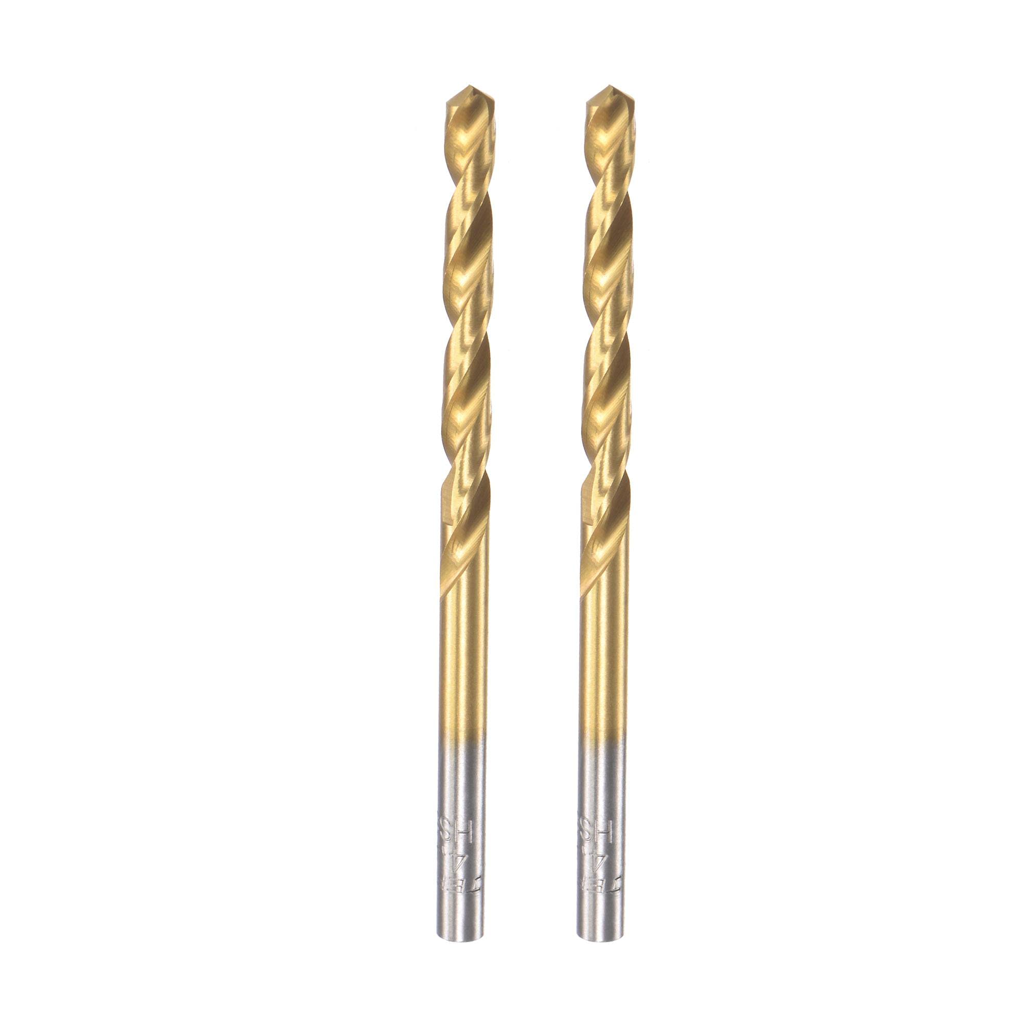 sourcing map High Speed Steel Straight Shank Twist Drill Bit Fully Ground Titanium Coated 4.4mm Drill Diameter 80mm Total Length 40mm Drill Bit Length 2 Pcs