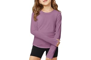 ZDC Girls Long Sleeve Athletic Shirts Kids Crewneck Quick Dry Workout Yoga Tops Basic Tees Activewear