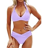 Yonique Women Two Piece Bathing Suits Push Up Bikini Set Halter Swimsuit Vintage Swimwear