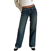 Kodaruber Women Y2k Low Rise Baggy Jeans Loose Fit Boyfriend Straight Wide Leg Jeans Trendy Stretch Long Denim Pants