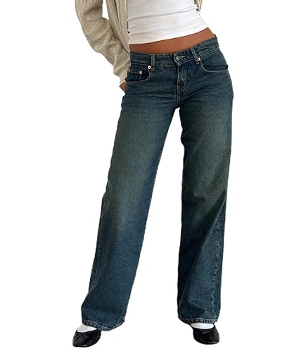 Mxiqqpltky Low Rise Jeans for Women Mom Jeans Wide Straight Leg