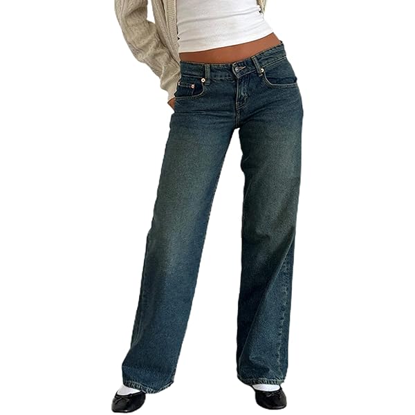 Mxiqqpltky Low Rise Jeans for Women Mom Jeans Wide Straight