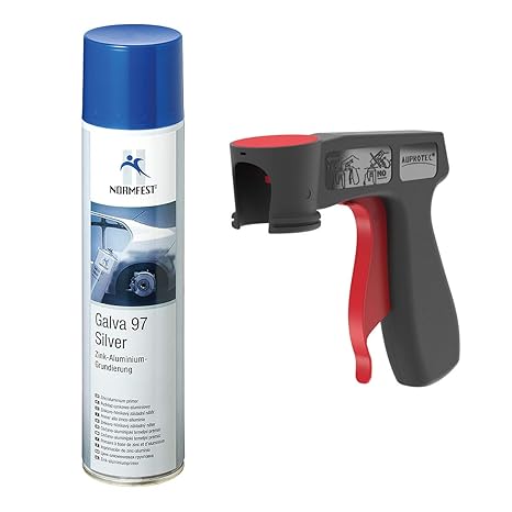 AUPROTEC Zink Aluminium Grundierung Galva 97 Silver Ultra hitzefest 500°C schweißbar 1x 400ml + 1x Original Pistolengriff