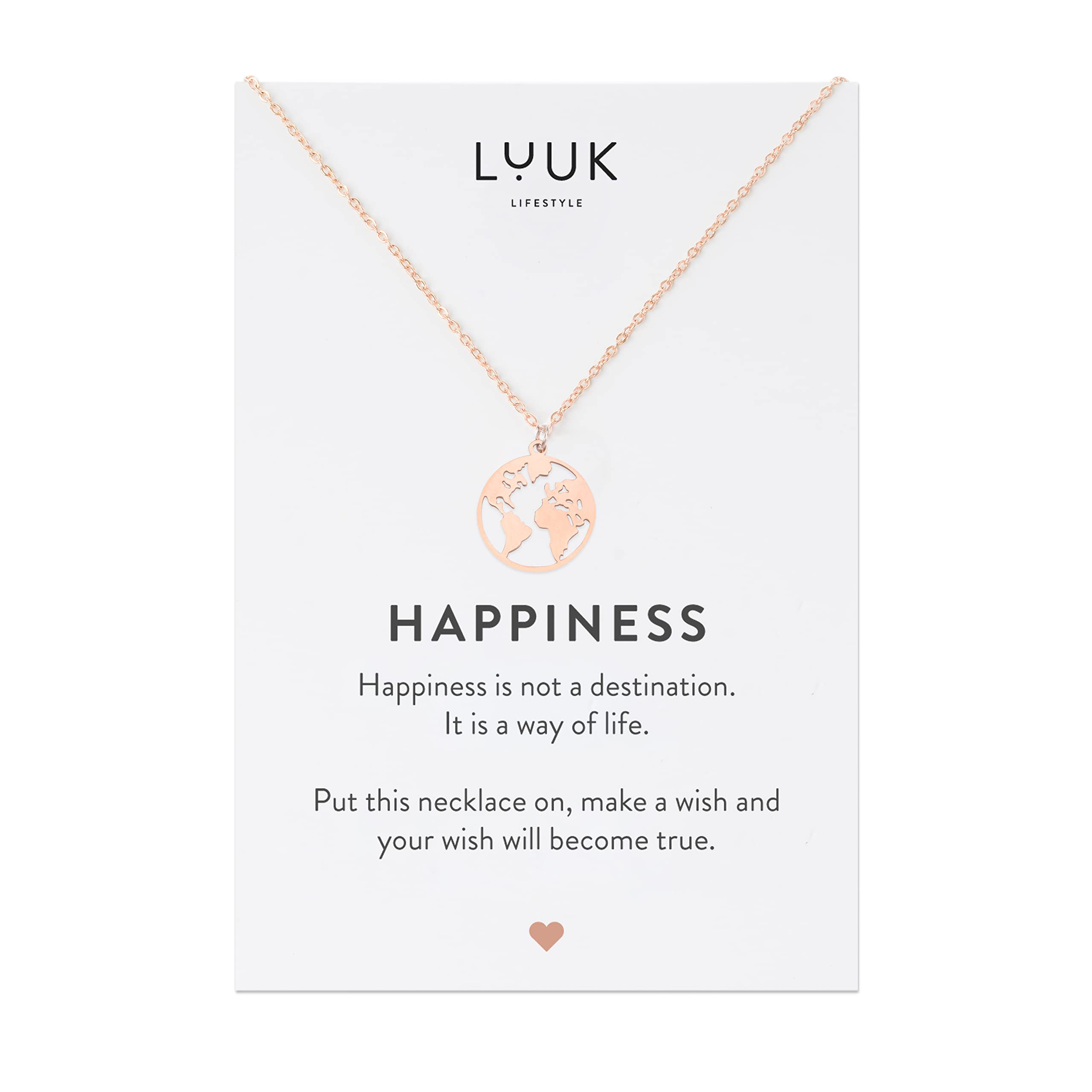 LUUK LIFESTYLE Stainless Steel Pendant Necklace for Women Waterproof 50cm Chain Modern Necklace Gift for Her Rose Gold Globe — image 1