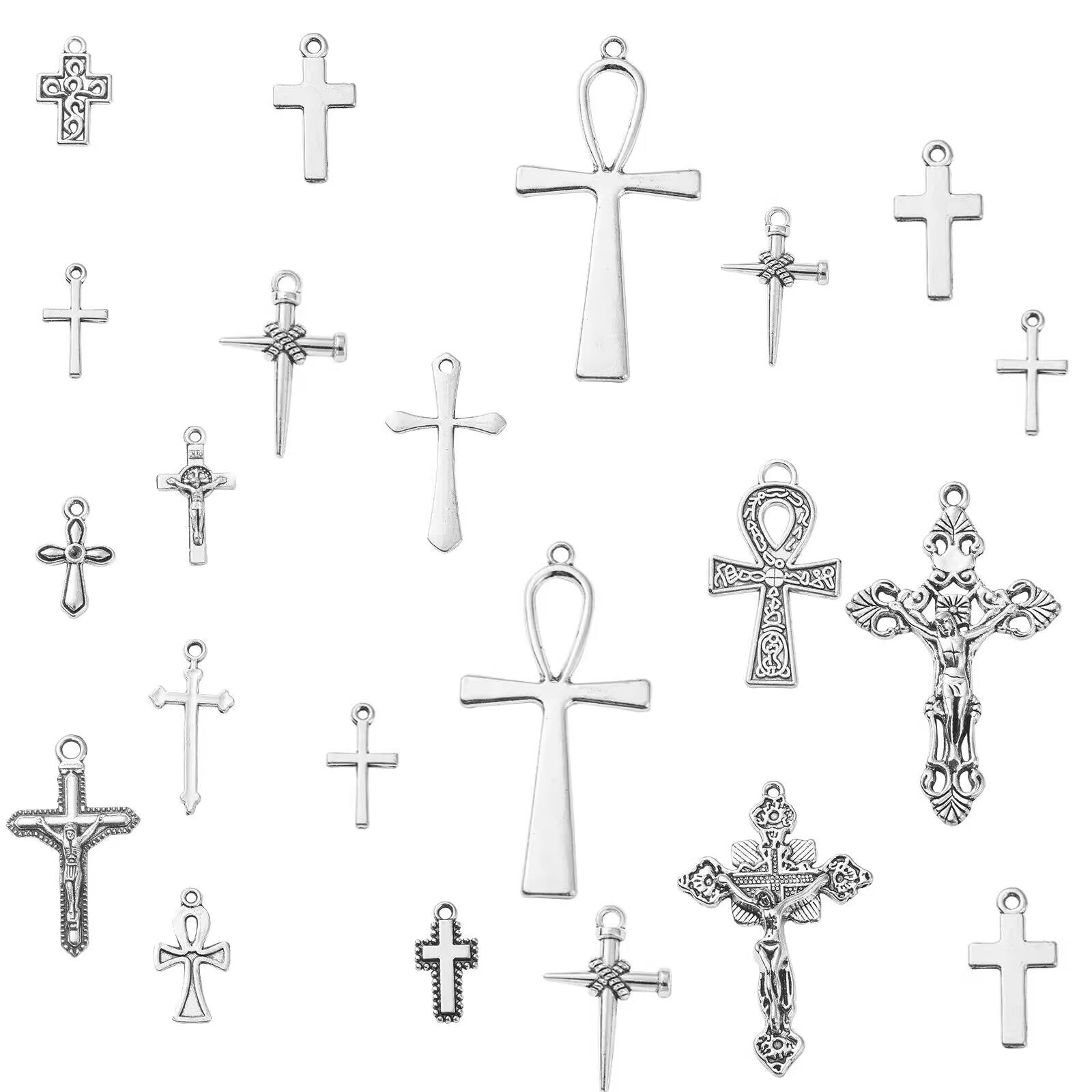 DanLingJewelry 20Pcs Crucifix Cross Charms Mixed Antique Silver Cross Charms for DIY Craft Jewellery Making