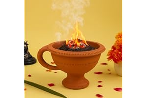 KC PRODUCTS Desi Handmade Natural Clay Dhupdhani धुपेड़ा Dhoop Loban Dani/Dhuni Burner Holder/Pot Stand for Puja/Hawan/Dhuni [