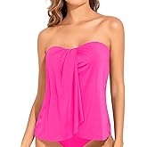 Tempt Me Bandeau Tankini Tops for Women Strapless Bathing Suit Top Halter Flyaway Swimsuit Top Only