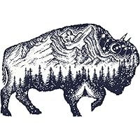 Divine Designs Cool Mountain Forest Range in Buffalo Cartoon Vinyl Decal Sticker (12" Wide)