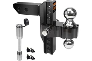GAMPRO Adjustable Trailer Hitch (2-Inch Receiver), with 10 Inch Drop/Rise Chrome Plated Steels Balls, Heavy Duty Aluminum Tow Hitches (12,500 LBS GTW) with Weatherproof Anti-Theft Locking Hitch Pins