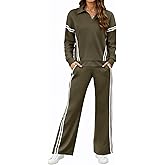 SHESHOW Lounge Sets for Women V-Neck Tracksuit 2-Stripes Wide Leg Pants 2 Piece Outfit Women Sweatsuits with Pockets XS-XXL