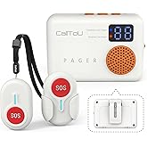 CallToU Caregiver Pager with 2 Wireless Call Buttons for Elderly at Home | 1 portable vibrating receiver, 2 wireless call buttons, 500+ ft range, 0-120dB, 2 tones, low battery alert, elderly home care